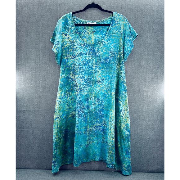La Luna Loca Womens Loose Fit Blue Tie Dye 100% Rayon Midi Dress Pockets SizeXXL - Picture 1 of 9